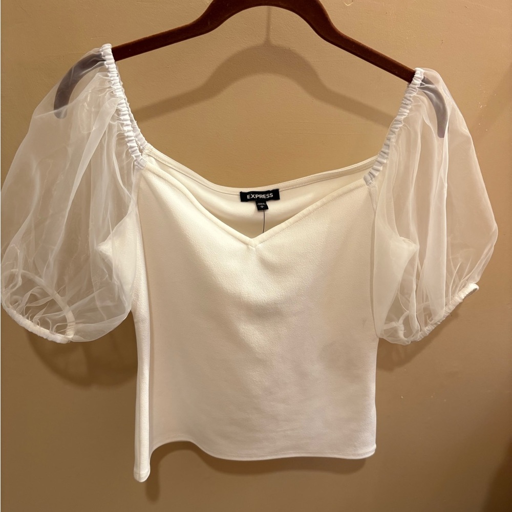 NWT Express Organza Puff Short Sleeve Top Sweetheart Neckline Women’s Small